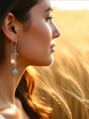 Handcrafted Rose Gold & Aqua Tree of Life Dangle Earrings | Boho Chic Festival